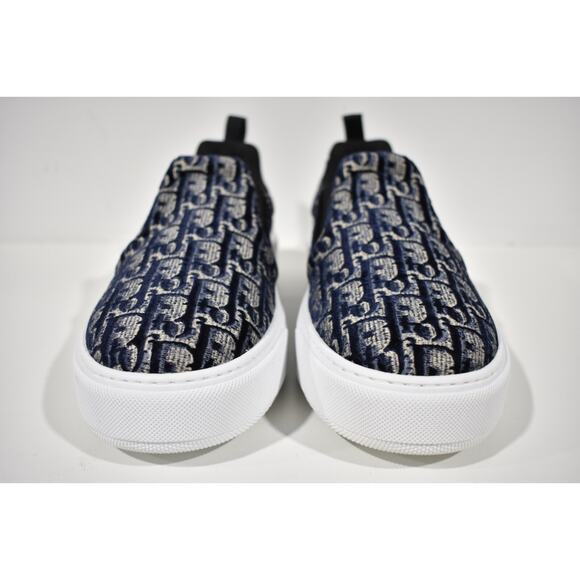 Dior Solar Blue Velvet Oblique Logo White Flat Skate Slip On Low Sneaker 41.5 - Picture 6 of 12
